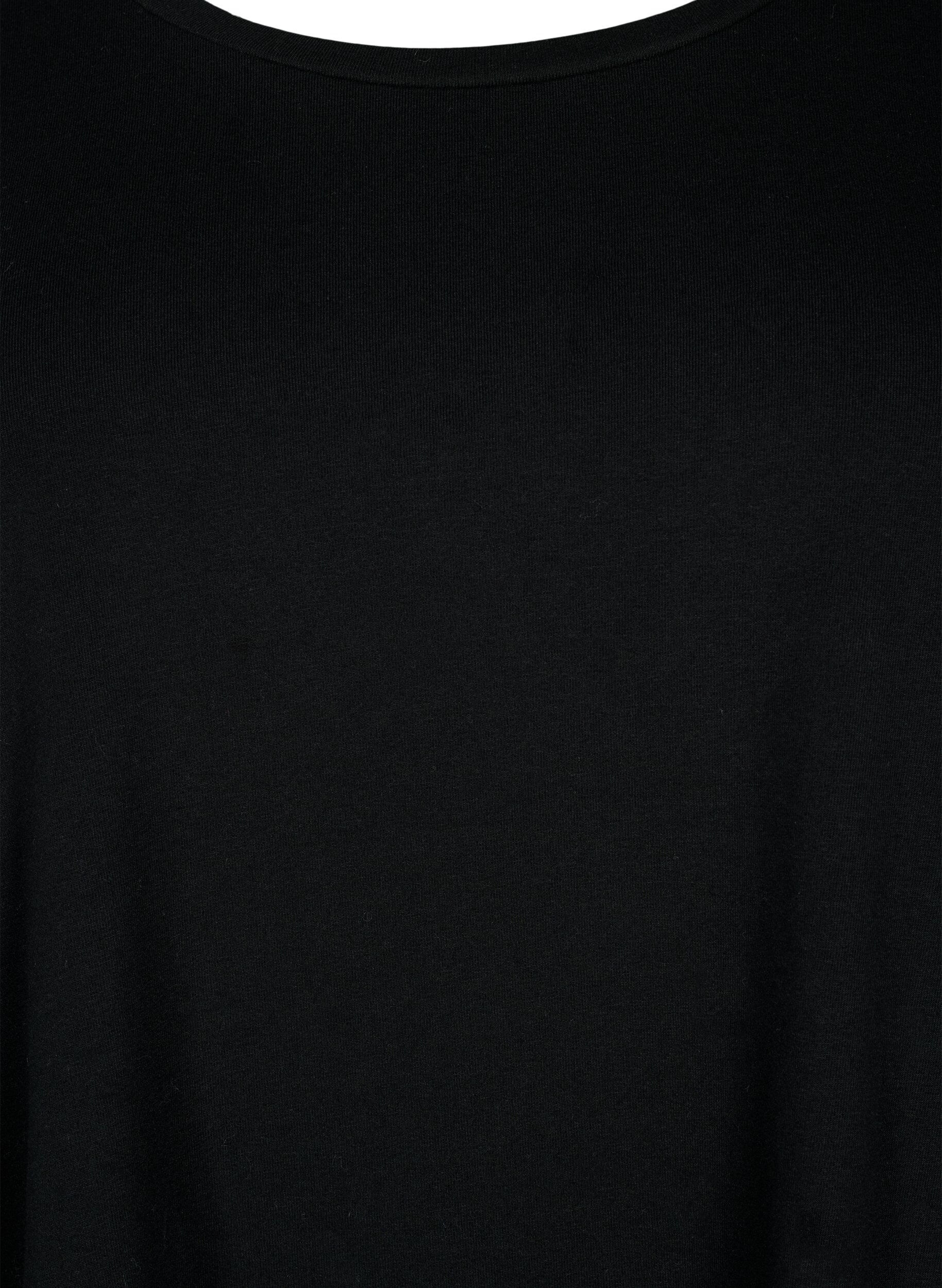ZizziBasis bomulds t-shirt med 3/4 &aelig;rmer, Sort, Packshot image number 2