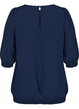 Viskose bluse med 3/4 ærmer og smock, Navy Blazer, Packshot image number 1