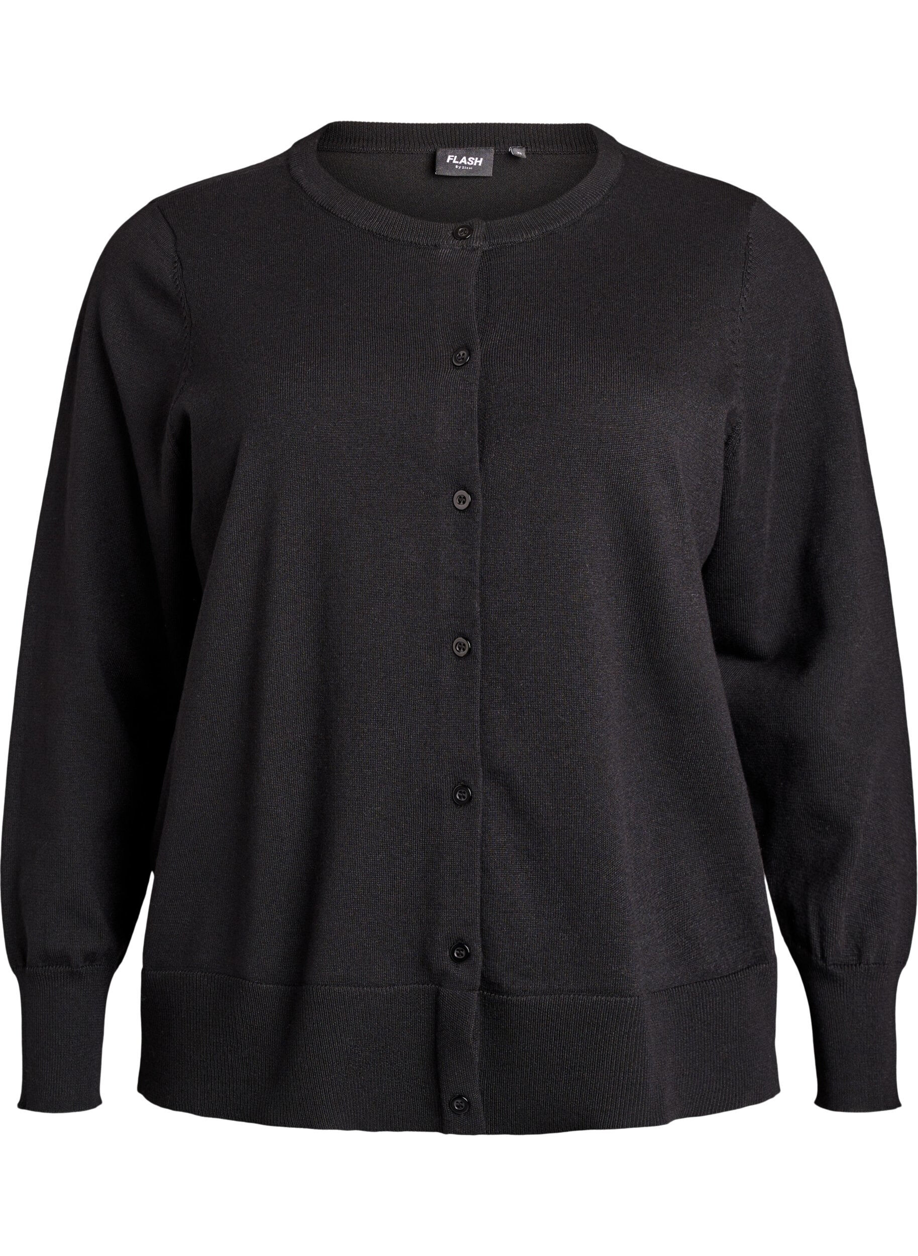 ZizziFinstrikket cardigan med rund hals, Sort, Packshot image number 0