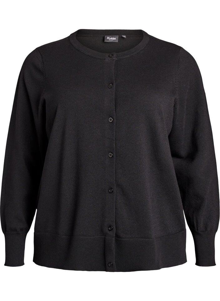 Finstrikket cardigan med rund hals, Sort, Packshot image number 0