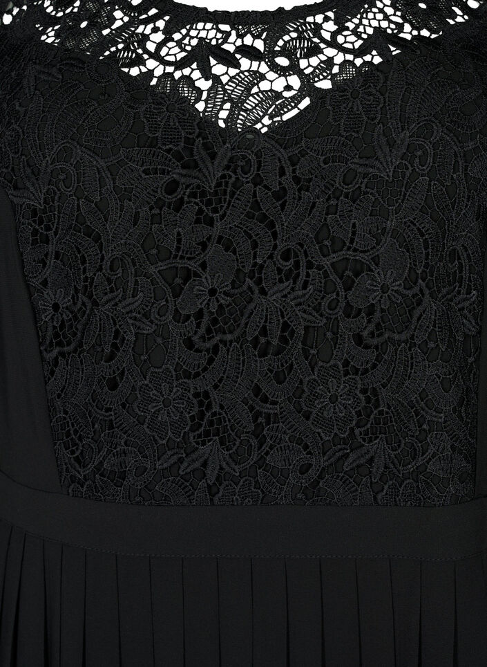 Kortærmet kjole med blondeoverdel, Black, Packshot image number 2