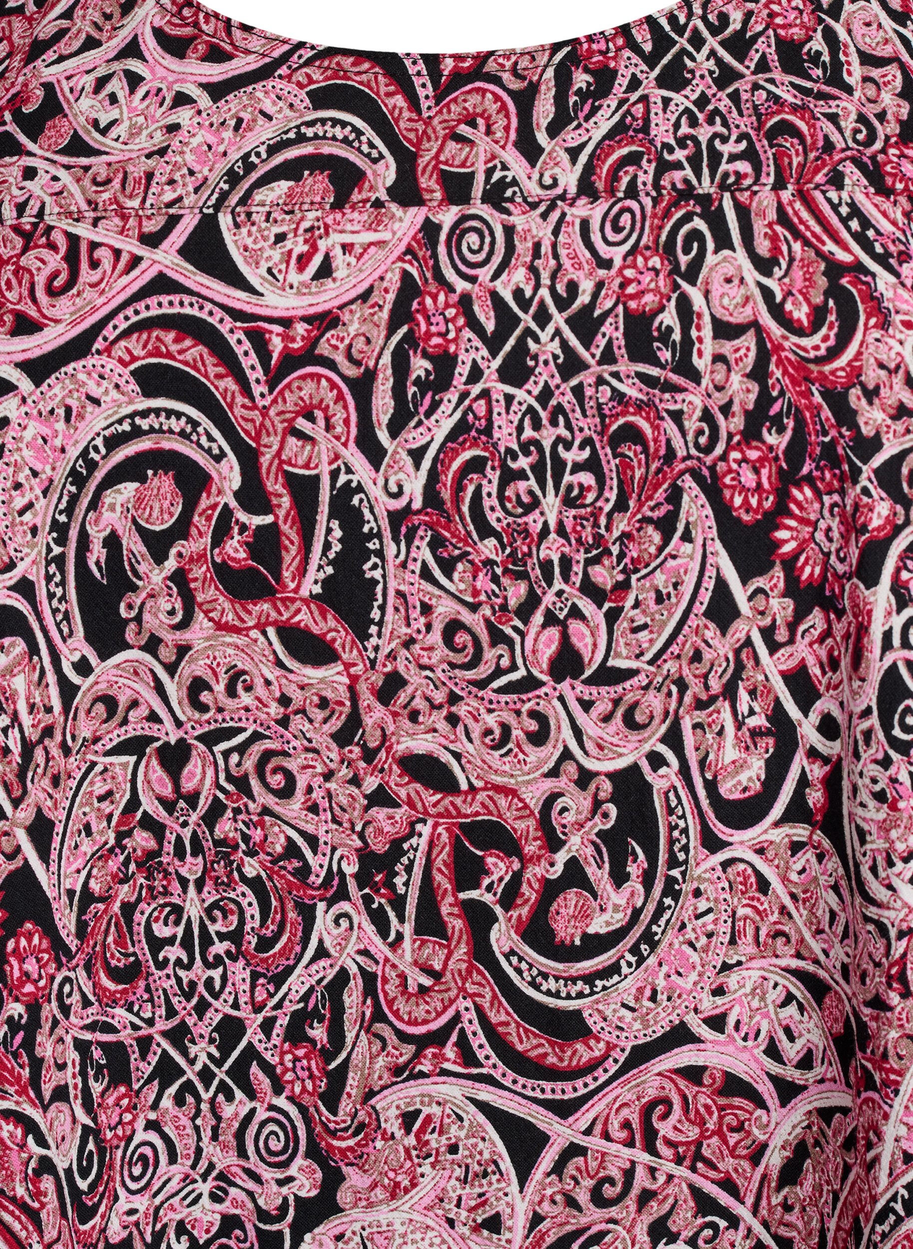 ZizziKort&aelig;rmet bomuldskjole med print, Sort, Packshot image number 2