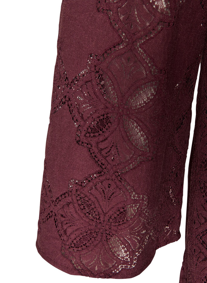 Blondekjole med lange &aelig;rmer og fl&aelig;sekant, M&oslash;rk Bordeaux, Packshot image number 3