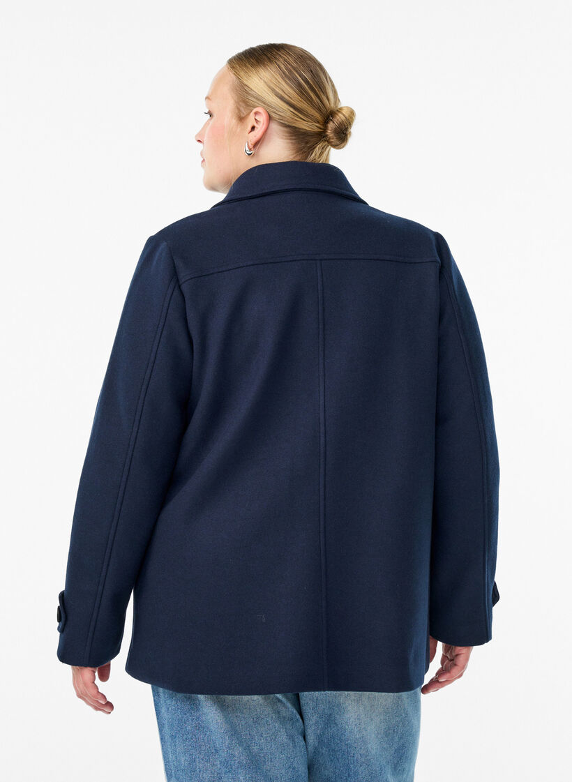 Kort frakke med dobbeltradet knaplukning, Bl&aring;, Model image number 2