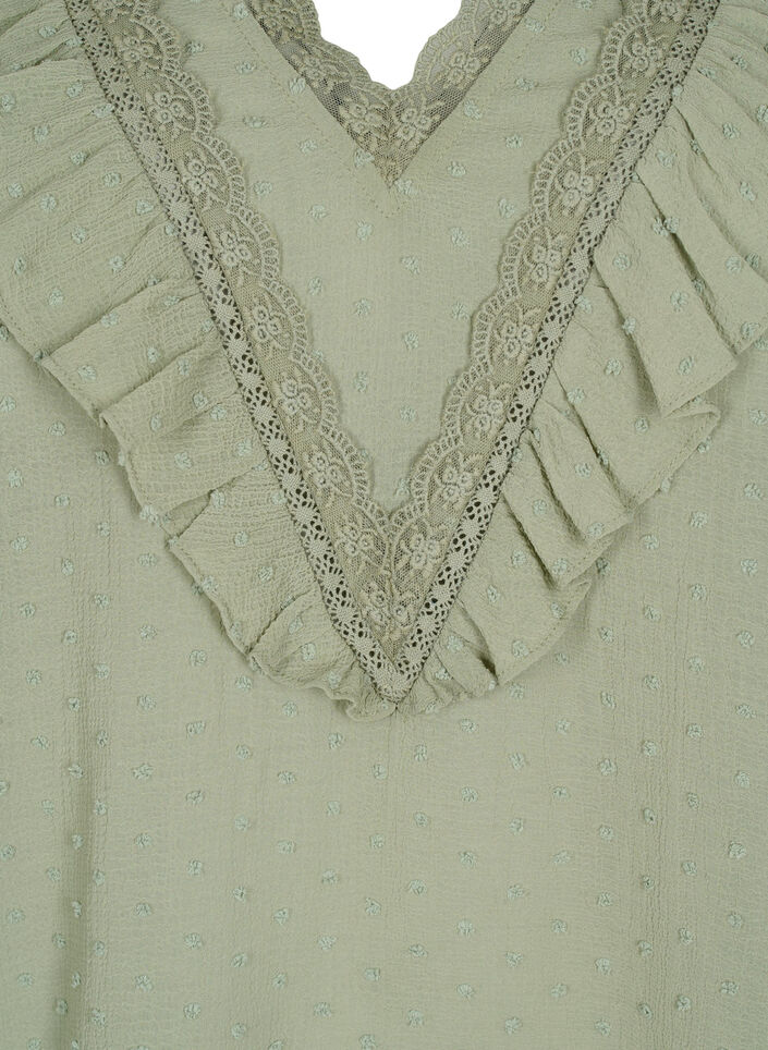 Bluse med korte ærmer og prikket struktur, Seagrass , Packshot image number 2