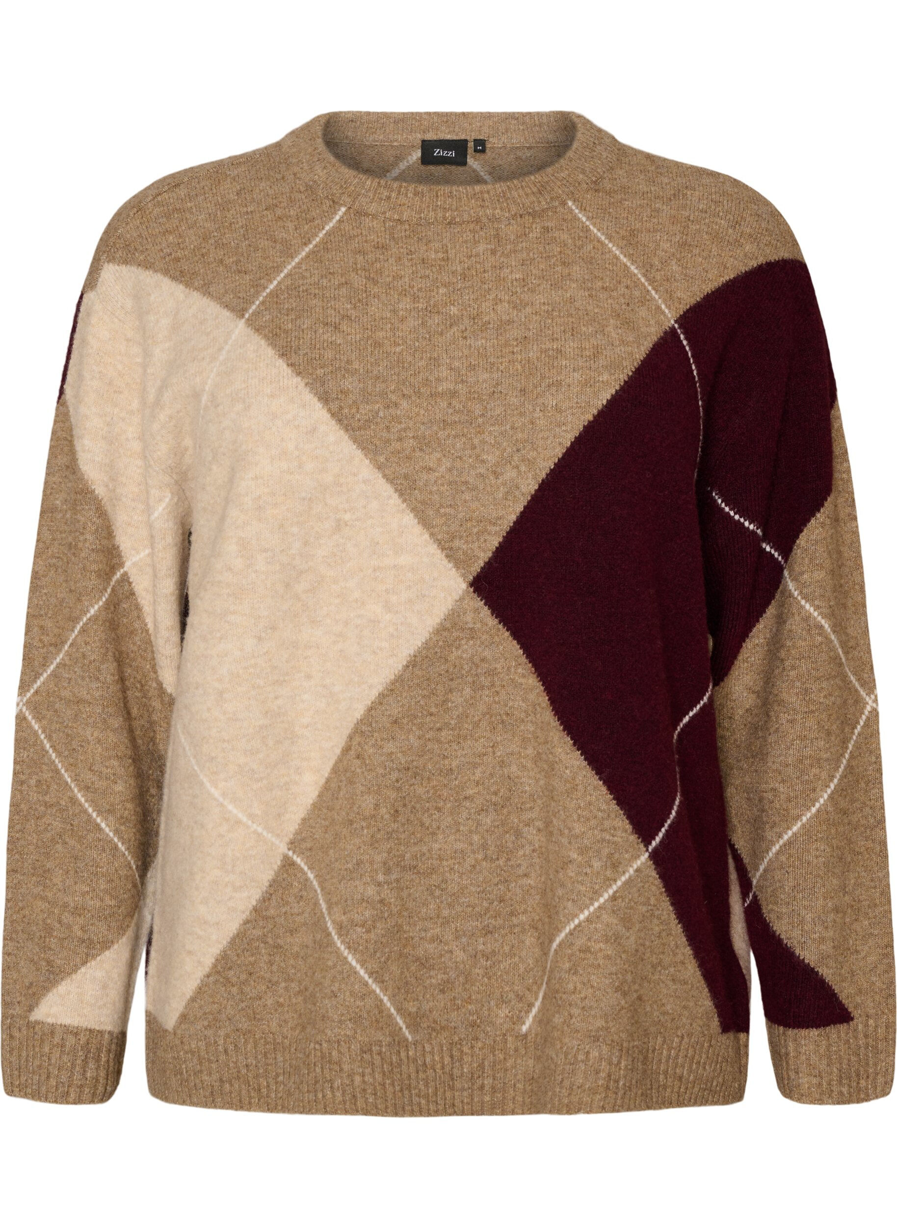 ZizziStrikbluse med harlekinm&oslash;nster, Brun, Packshot image number 0