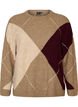 Strikbluse med harlekinm&oslash;nster, Brun, Packshot image number 0