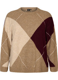Strikbluse med harlekinm&oslash;nster, Brun