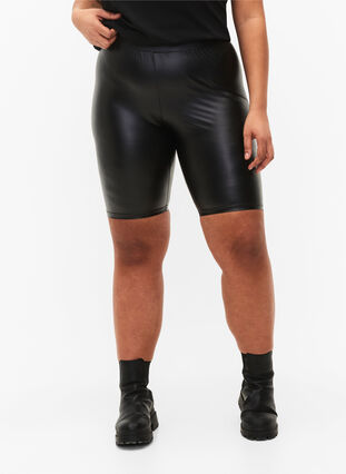 Shiny tætsiddende shorts med høj talje, Black, Model image number 2