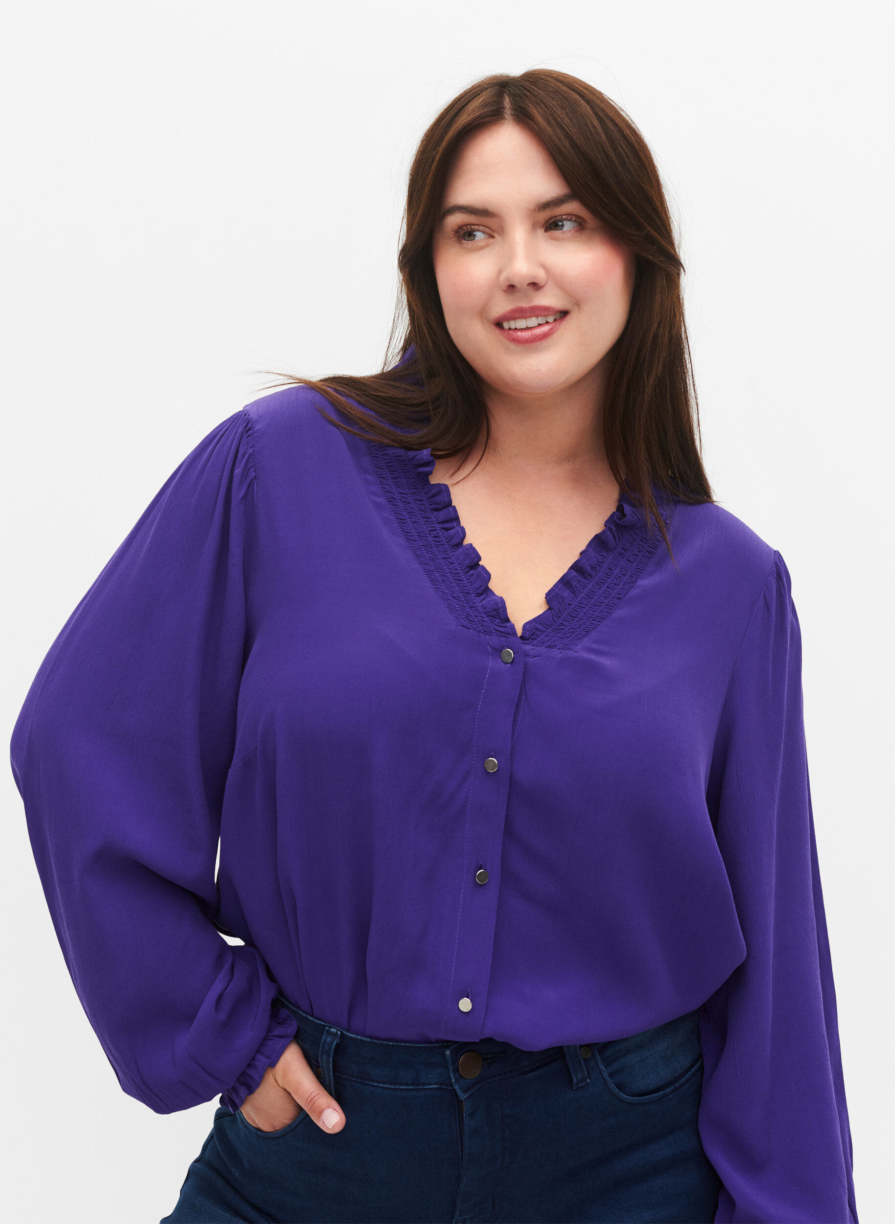 Zizzi Lang&aelig;rmet skjortebluse i viskose, Heliotrope, Model image number 2