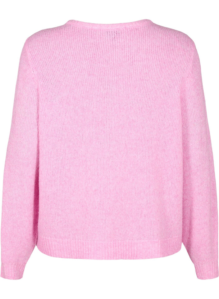 Strikcardigan med uld og knapper, Begonia Pink Mel., Packshot image number 1