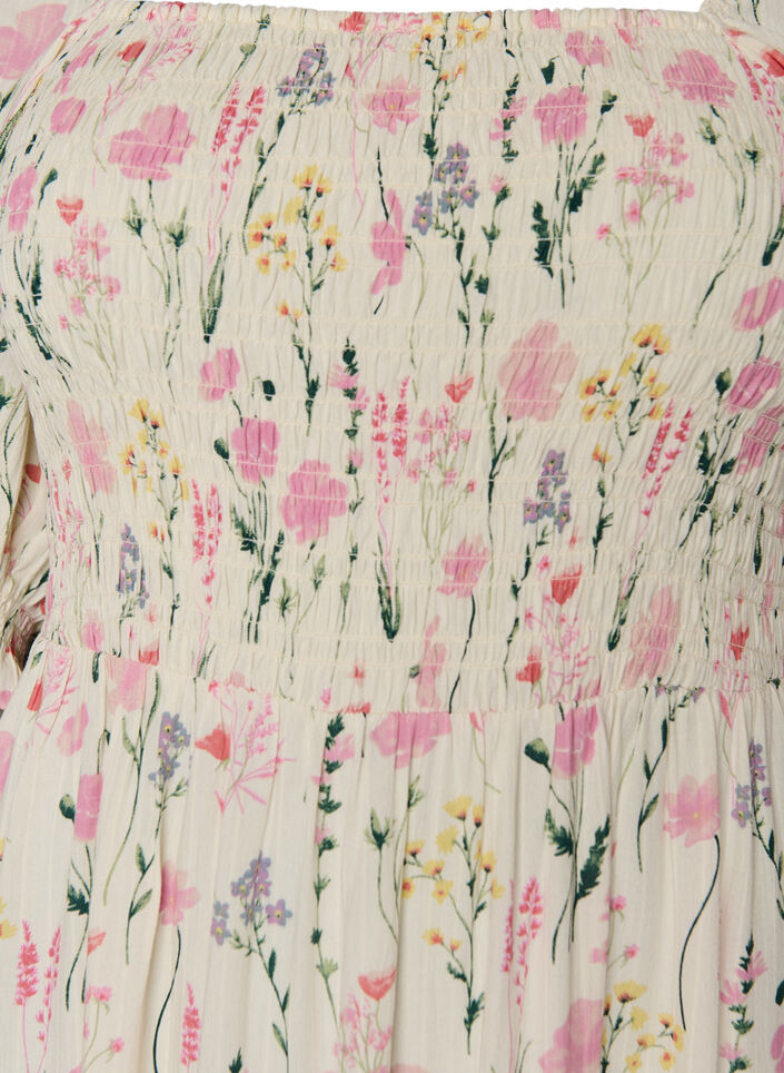 Blomstret sommerkjole i viskose, Vanilla, Packshot image number 2