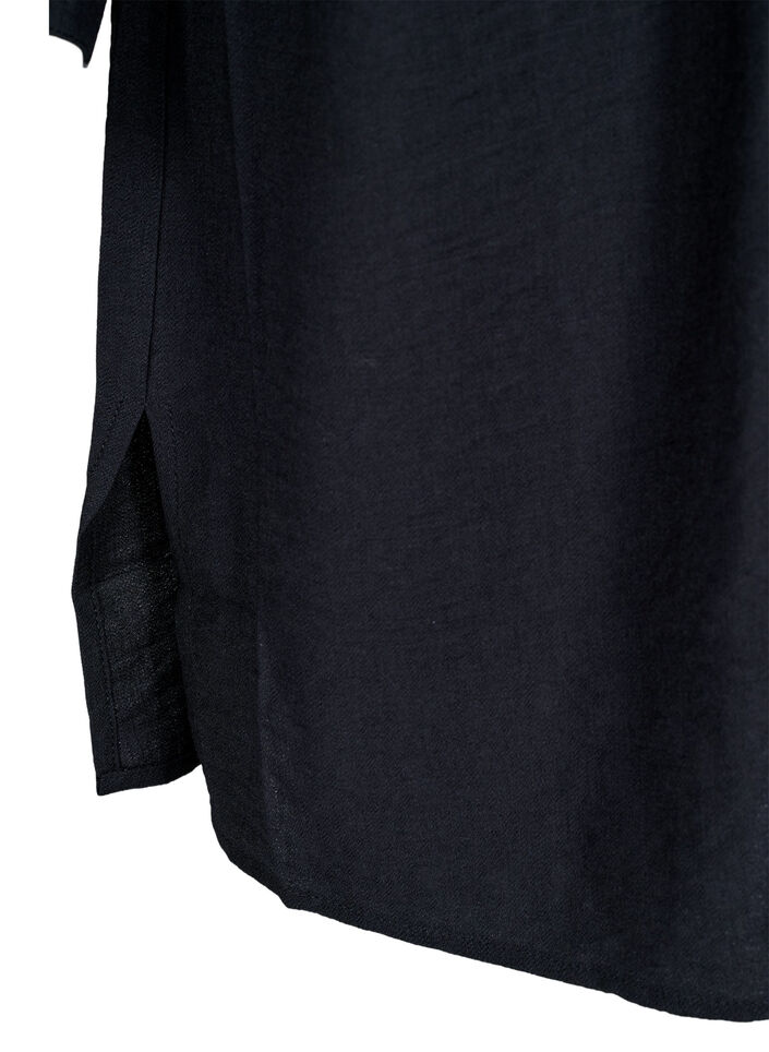 Skjortekjole med bindebånd og lange ærmer, Sort, Packshot image number 3