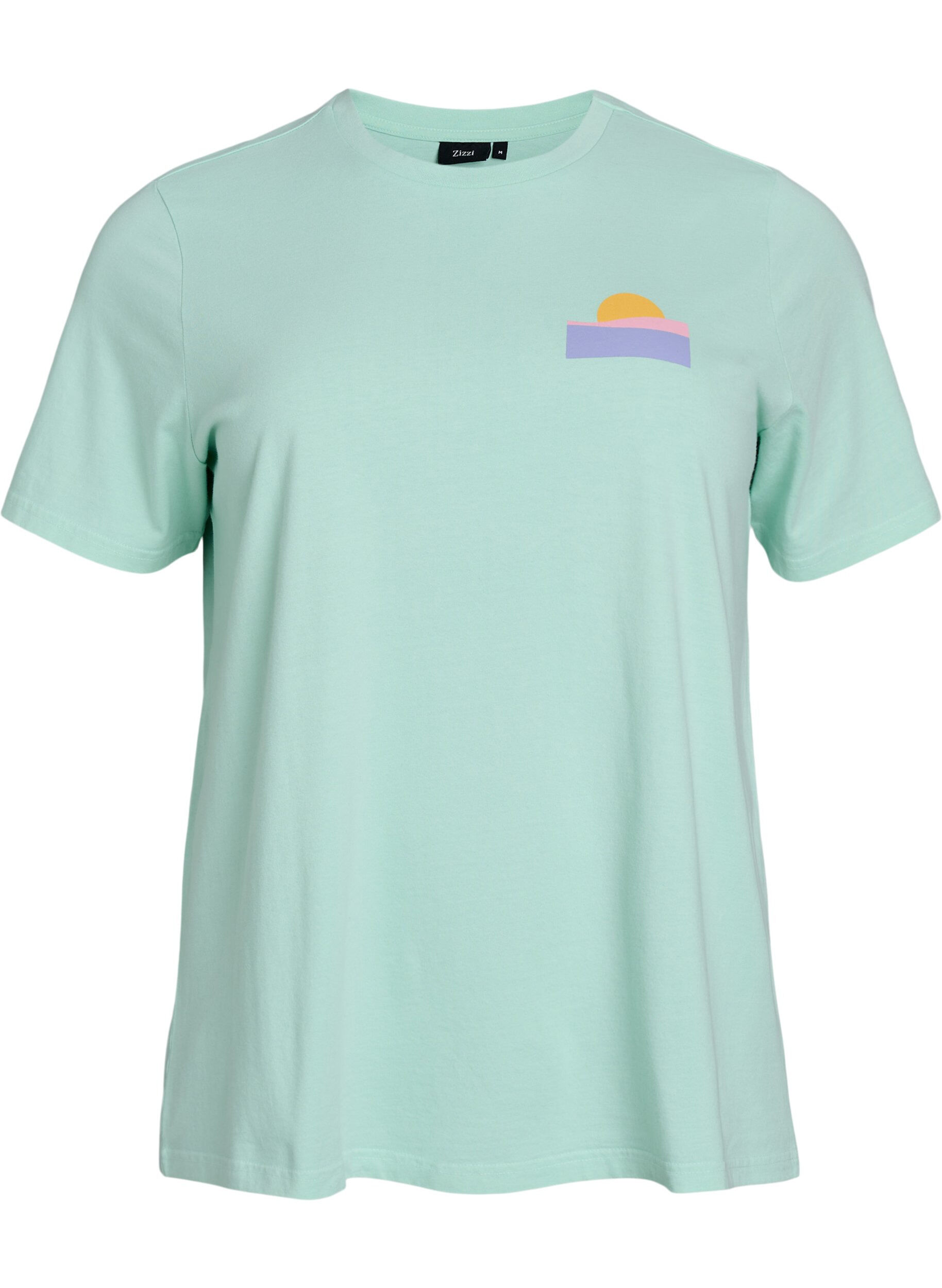 Zizzi T-shirt i &oslash;kologisk bomuld med rygprint, Gr&oslash;n, Packshot image number 0