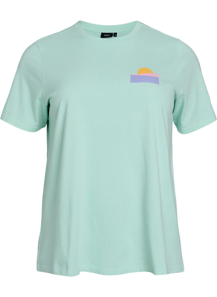 T-shirt i &oslash;kologisk bomuld med rygprint, Gr&oslash;n, Packshot image number 0