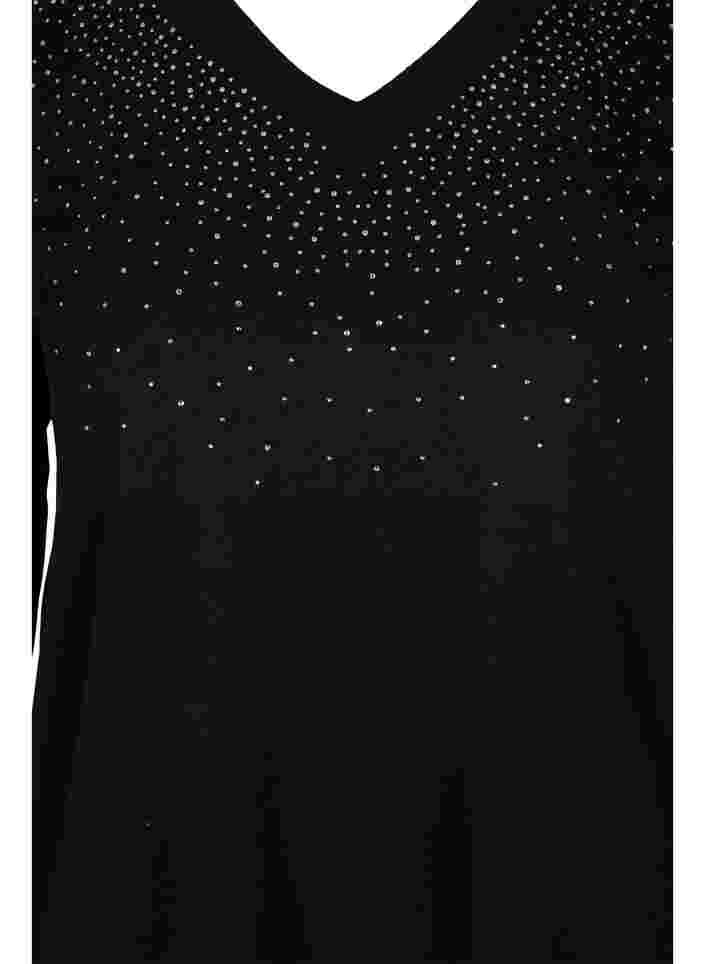 Bluse med similisten og lange ærmer, Black, Packshot image number 2