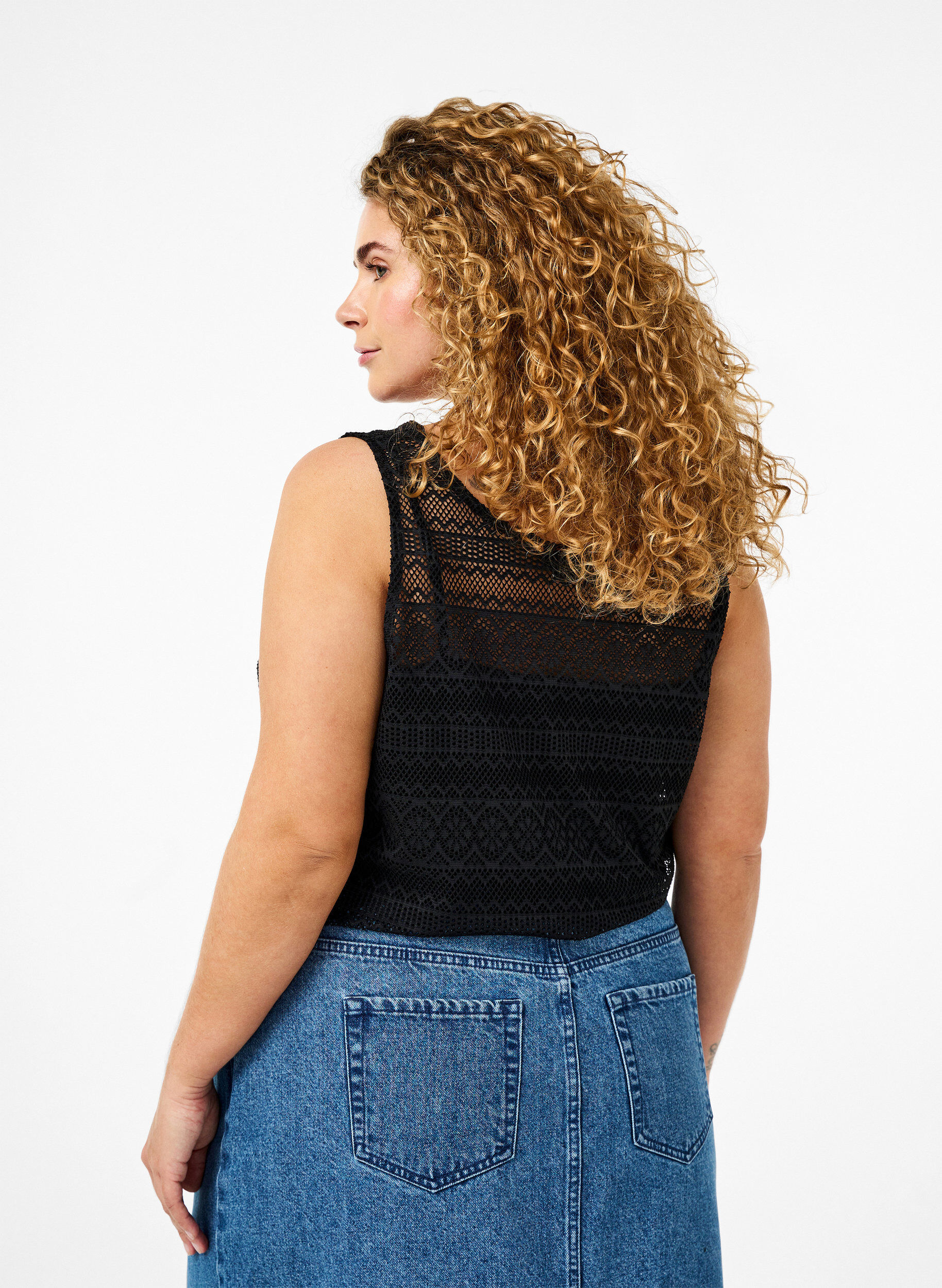 Zizzi &AElig;rmel&oslash;s top med hulm&oslash;nster, Black, Model image number 1