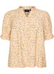 Blomstret bluse i viskose med korte &aelig;rmer og fl&aelig;sekrave, Gul, Packshot image number 0