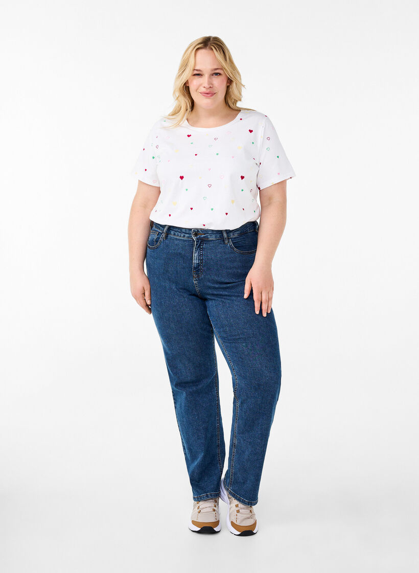 T-shirt i økologisk bomuld med hjerter., White Heart Emb., Model image number 2