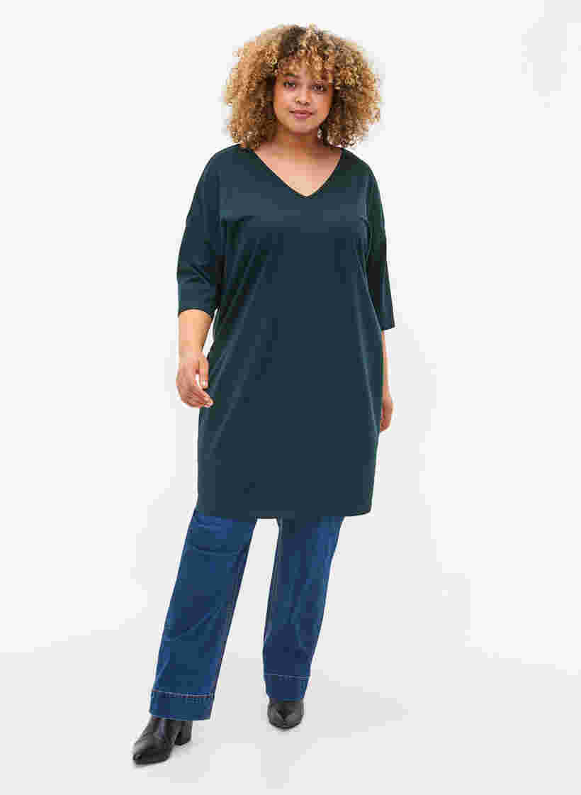 Meleret kjole med 3/4 ærmer og v-udskæring, Ponderosa Mel., Model image number 2