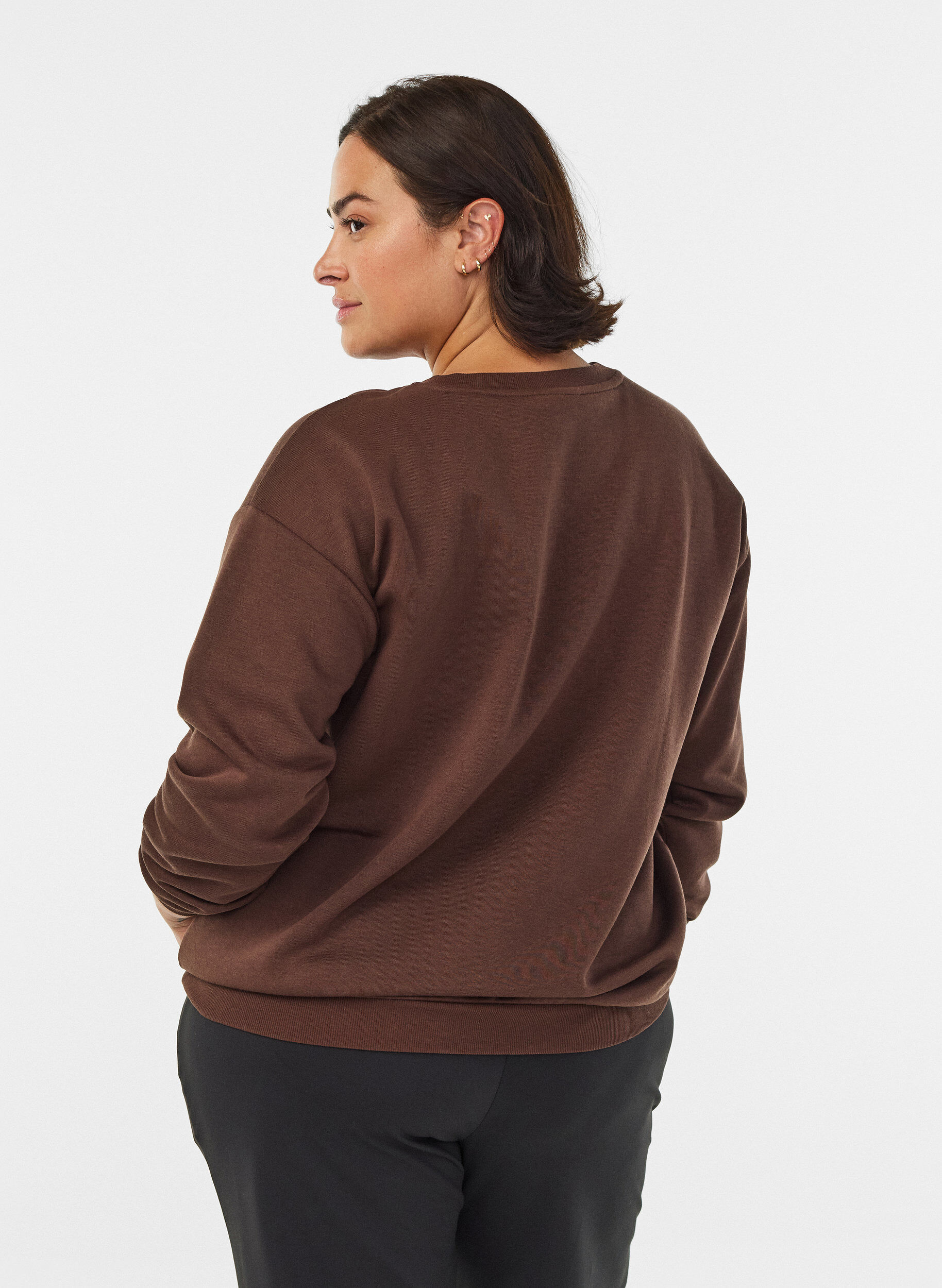 Zizzi Sweatshirt med frontmotiv, Brun, Model image number 2