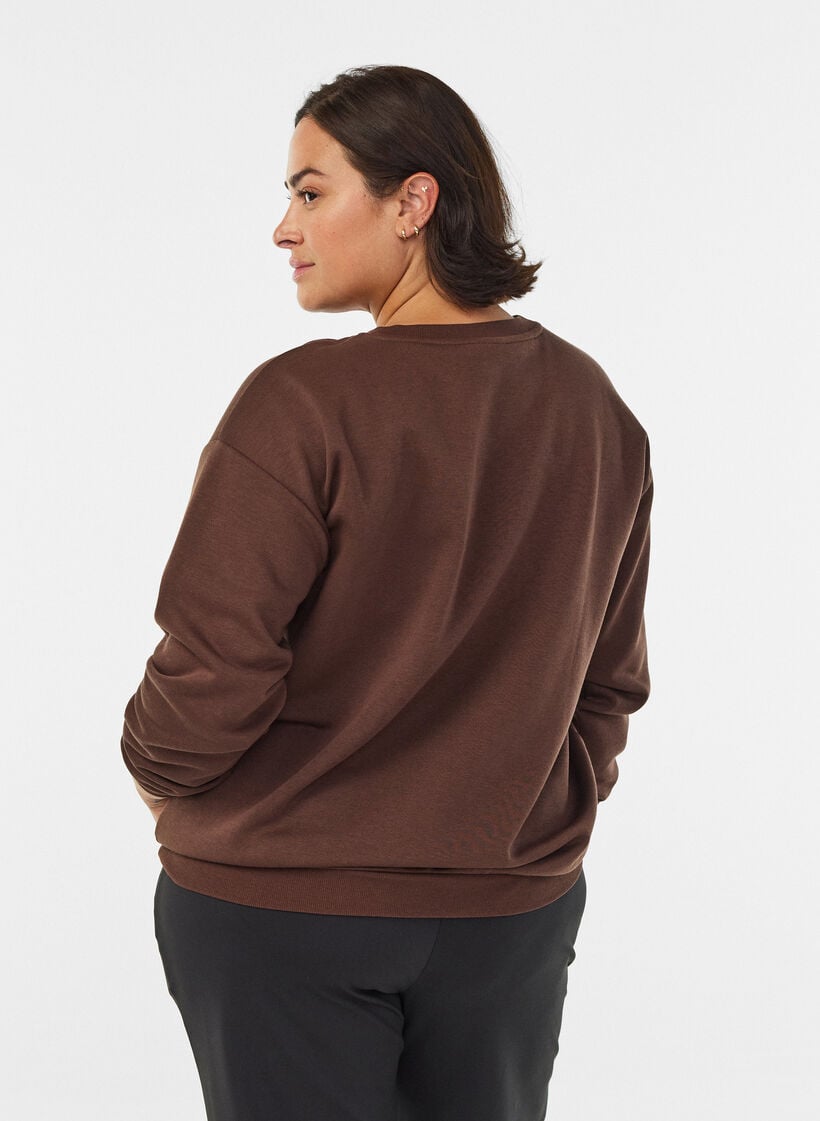 Sweatshirt med frontmotiv, Brun, Model image number 2