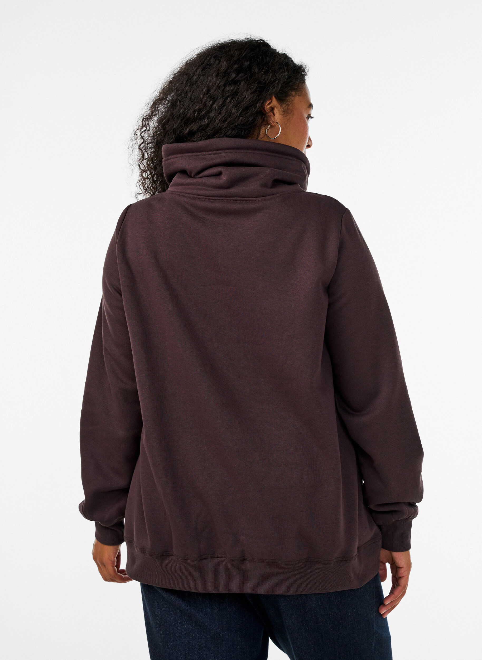 ZizziSweatshirt med h&oslash;j krave og lommer, Brun, Model image number 2