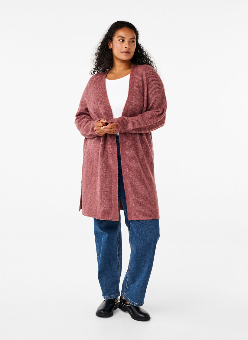 FLASH - Ribstrikket cardigan med slidser, Rose Brown Melange, Model image number 2
