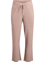 Ribstrikkede bukser med høj talje og lige ben, Beige