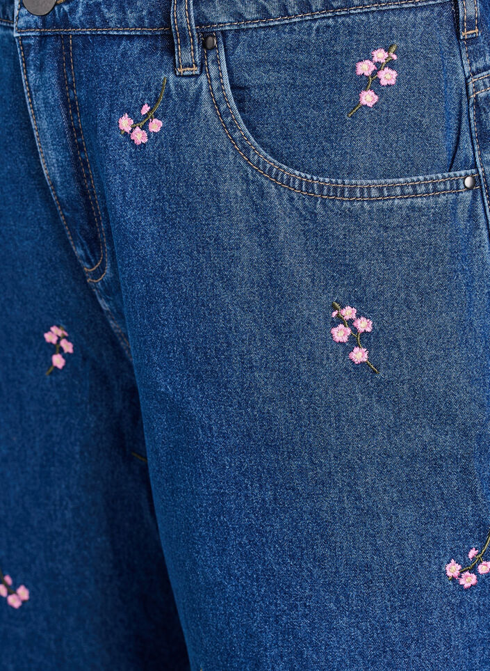 Denim shorts med broderede blomster, Bl&aring;, Packshot image number 2