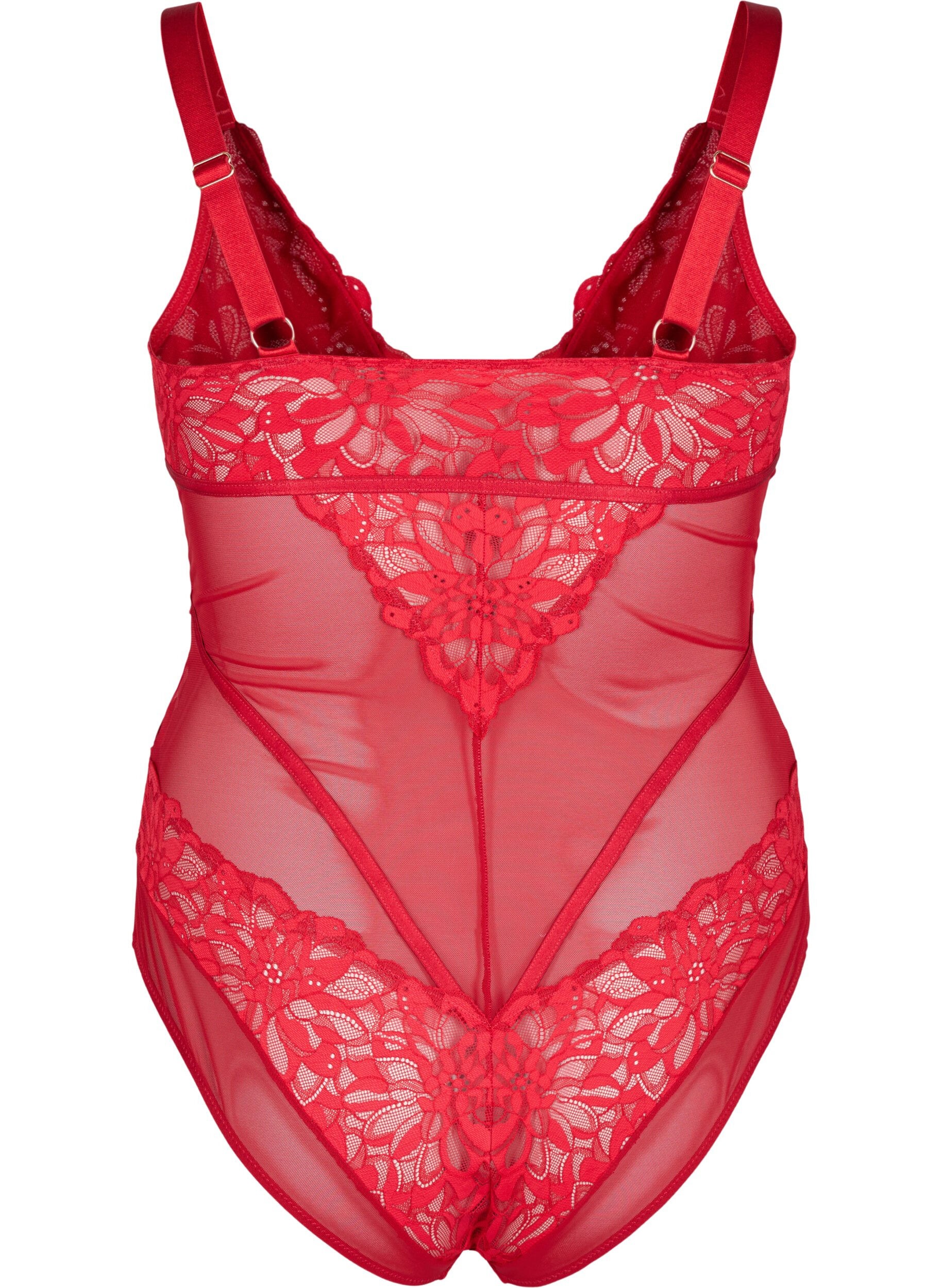 Zizzi Blonde bodystocking med mesh, Rhythmic Red, Packshot image number 1