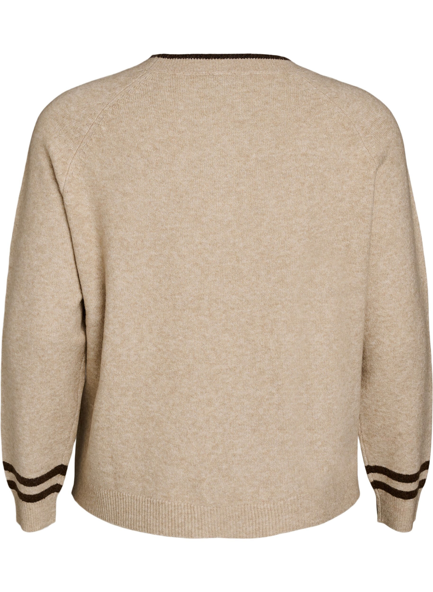 ZizziStrikbluse med logo og kontraststriber, Beige, Packshot image number 1