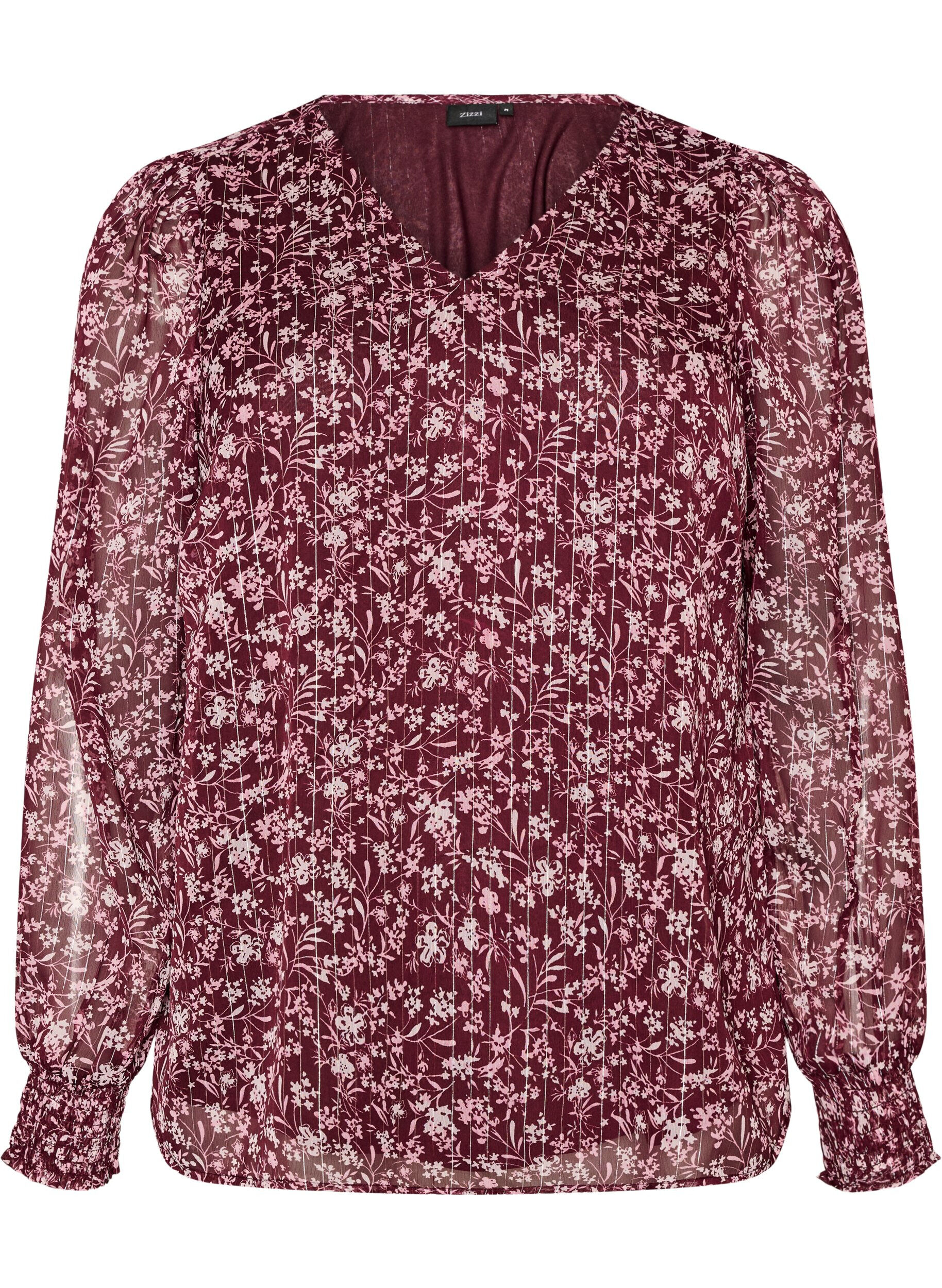 Bluse med blomsterprint og glittertr&aring;d