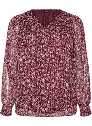 Bluse med blomsterprint og glittertr&aring;d, R&oslash;d
