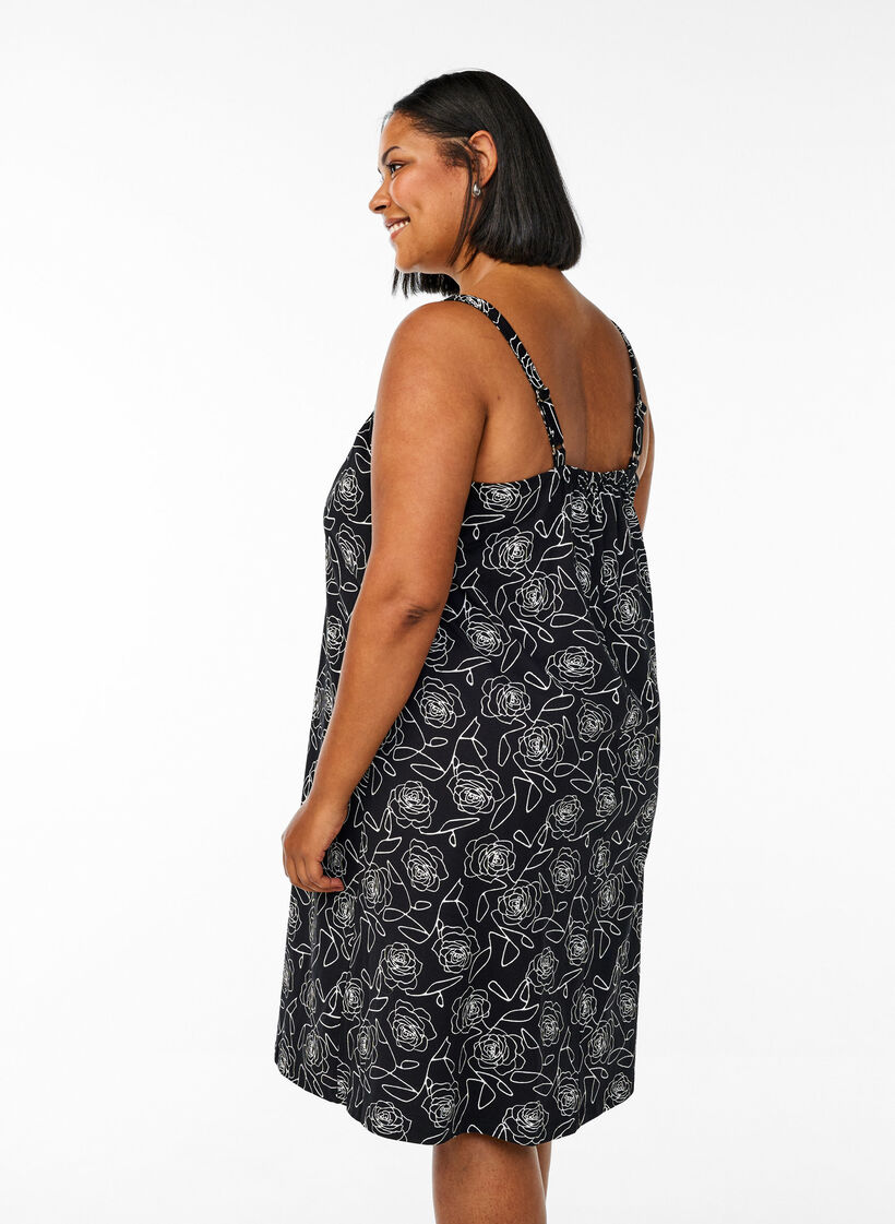 Kn&aelig;lang stropkjole i &oslash;kologisk bomuld, Sort, Model image number 2