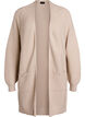 Lang ribstrikket cardigan i bomuld, Beige, Packshot image number 0