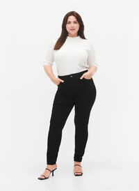 Amy jeans med høj talje og super slim fit, Black, Model