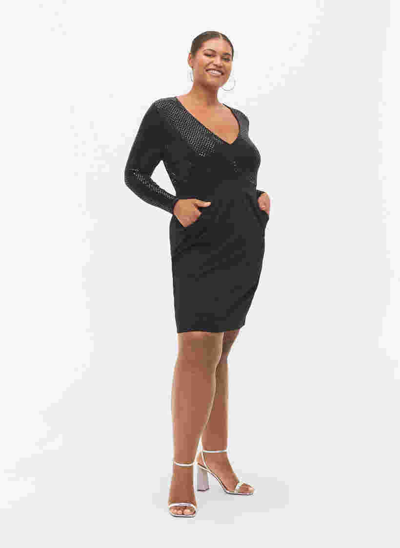 Tætsiddende kjole med glitterstruktur, Black, Model image number 4
