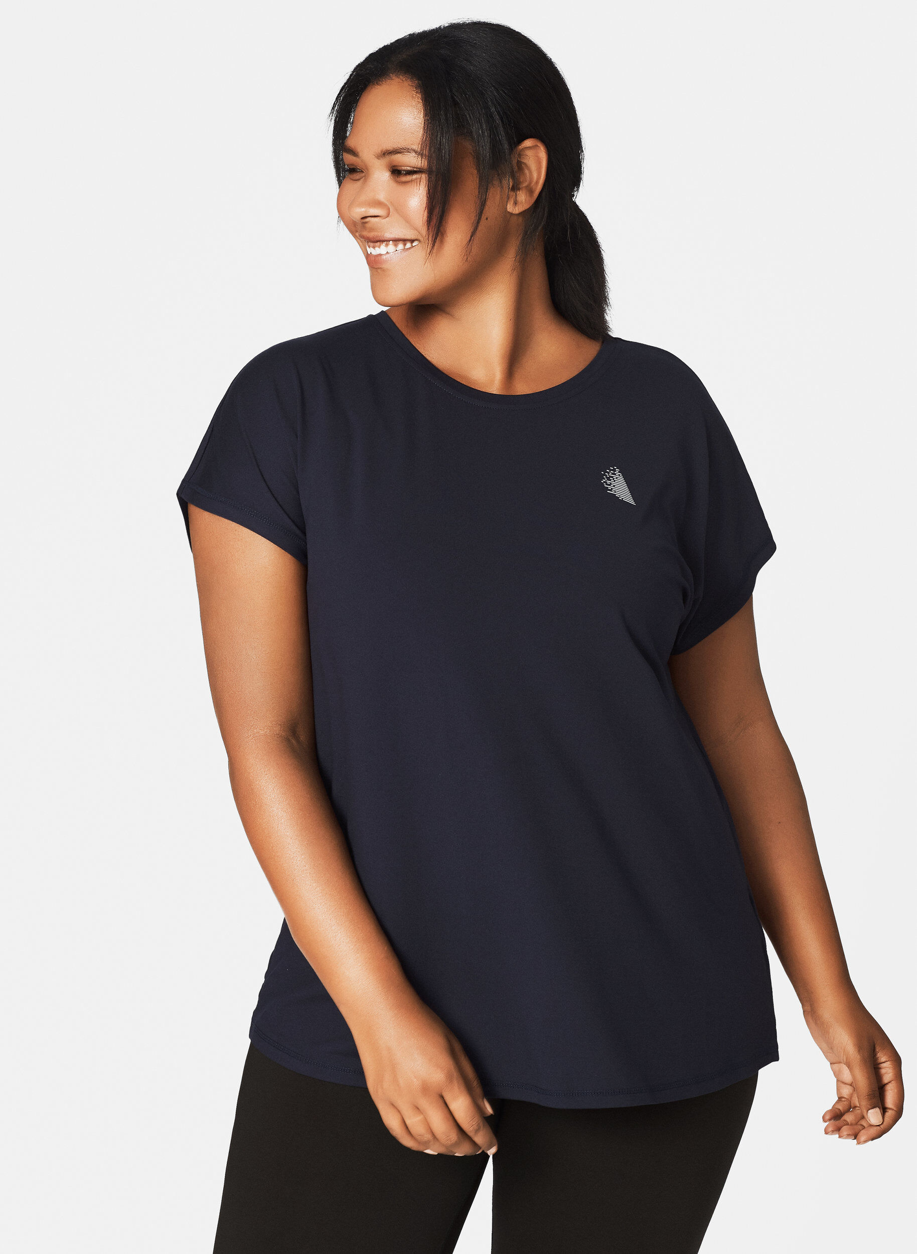 Zizzi Ensfarvet tr&aelig;nings t-shirt, Bl&aring;, Model image number 3