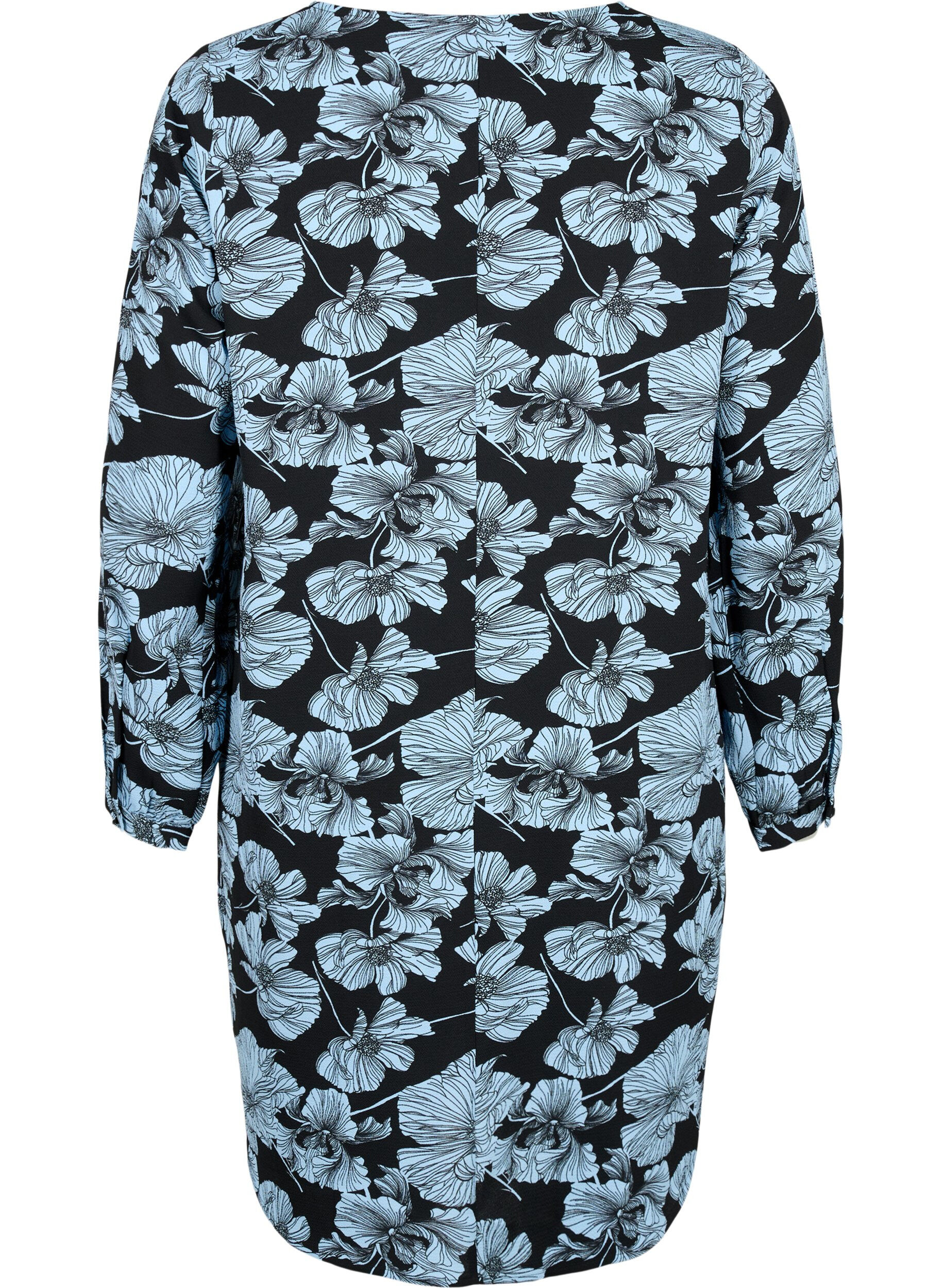 Zizzi V-hals kjole med print, Black B. Flower AOP, Packshot image number 1