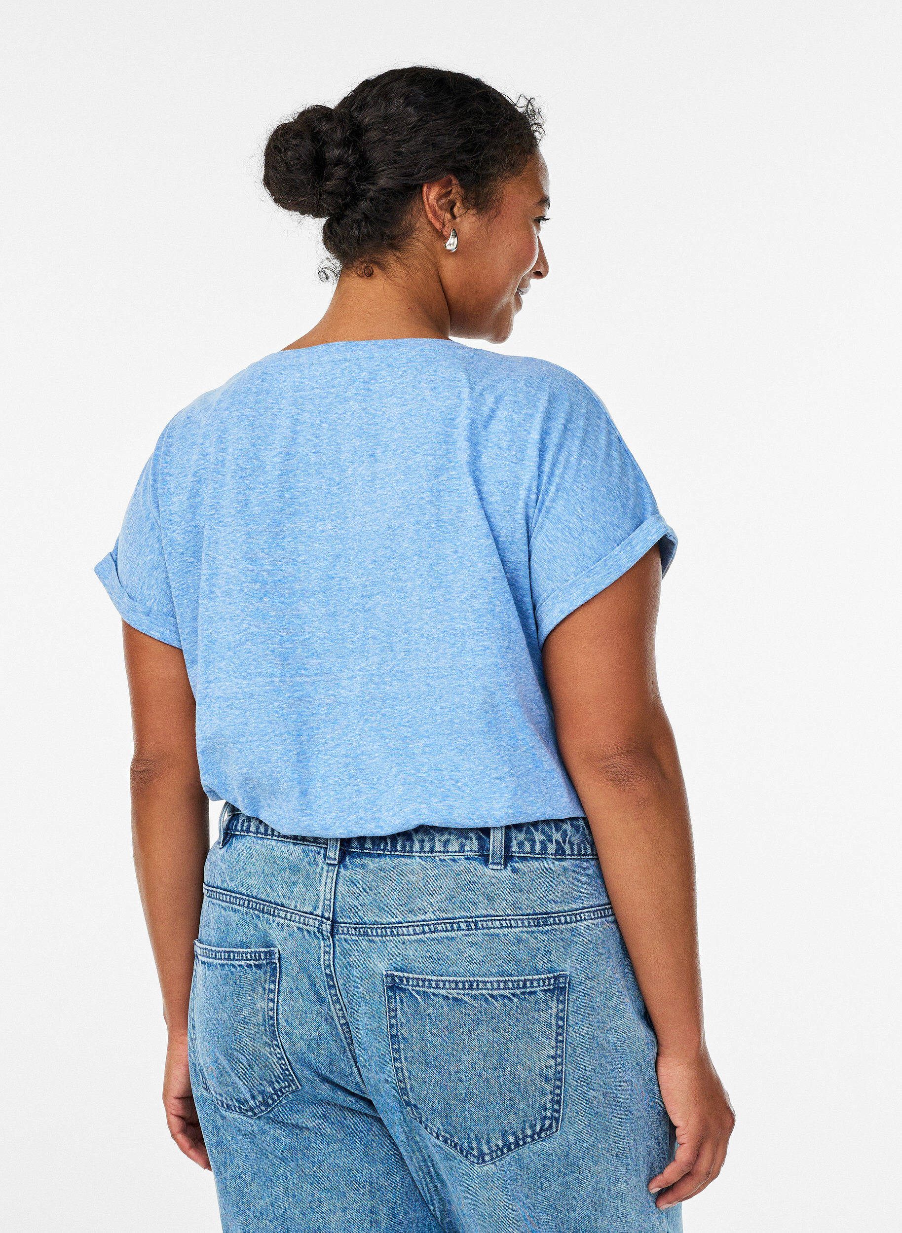 Zizzi Meleret t-shirt med korte &aelig;rmer, Bl&aring;, Model image number 2