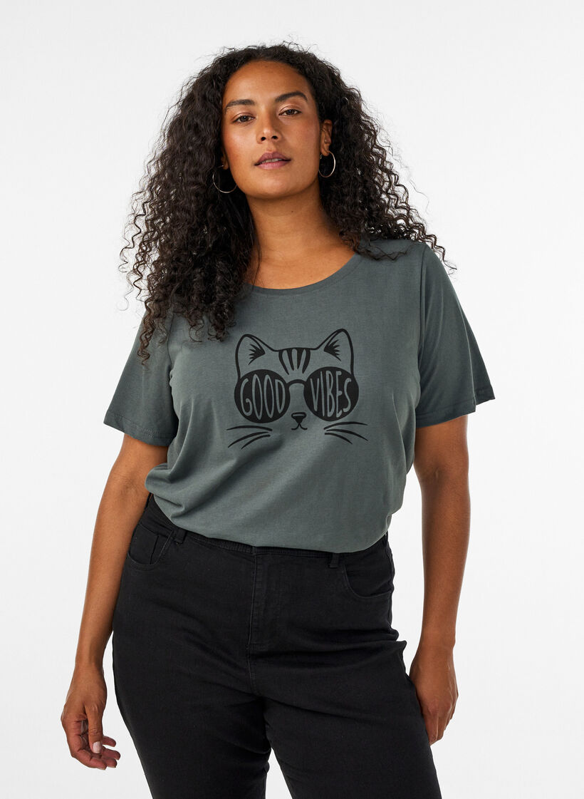 T-shirt med motiv, Gr&oslash;n, Model image number 0