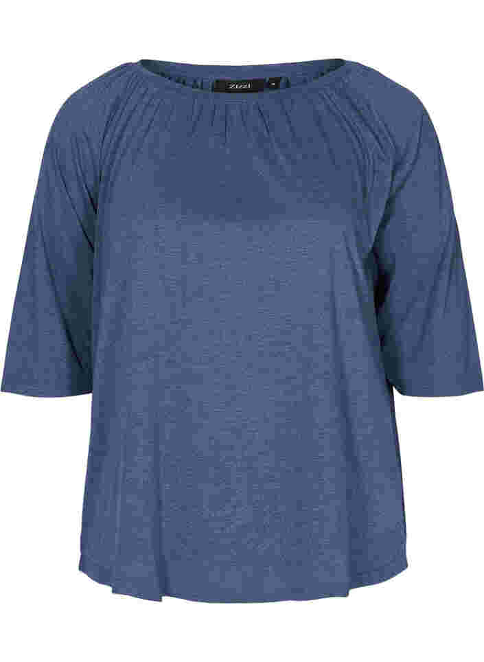 Ensfarvet bluse med 2/4 ærmer, Navy Blazer Mél, Packshot image number 0