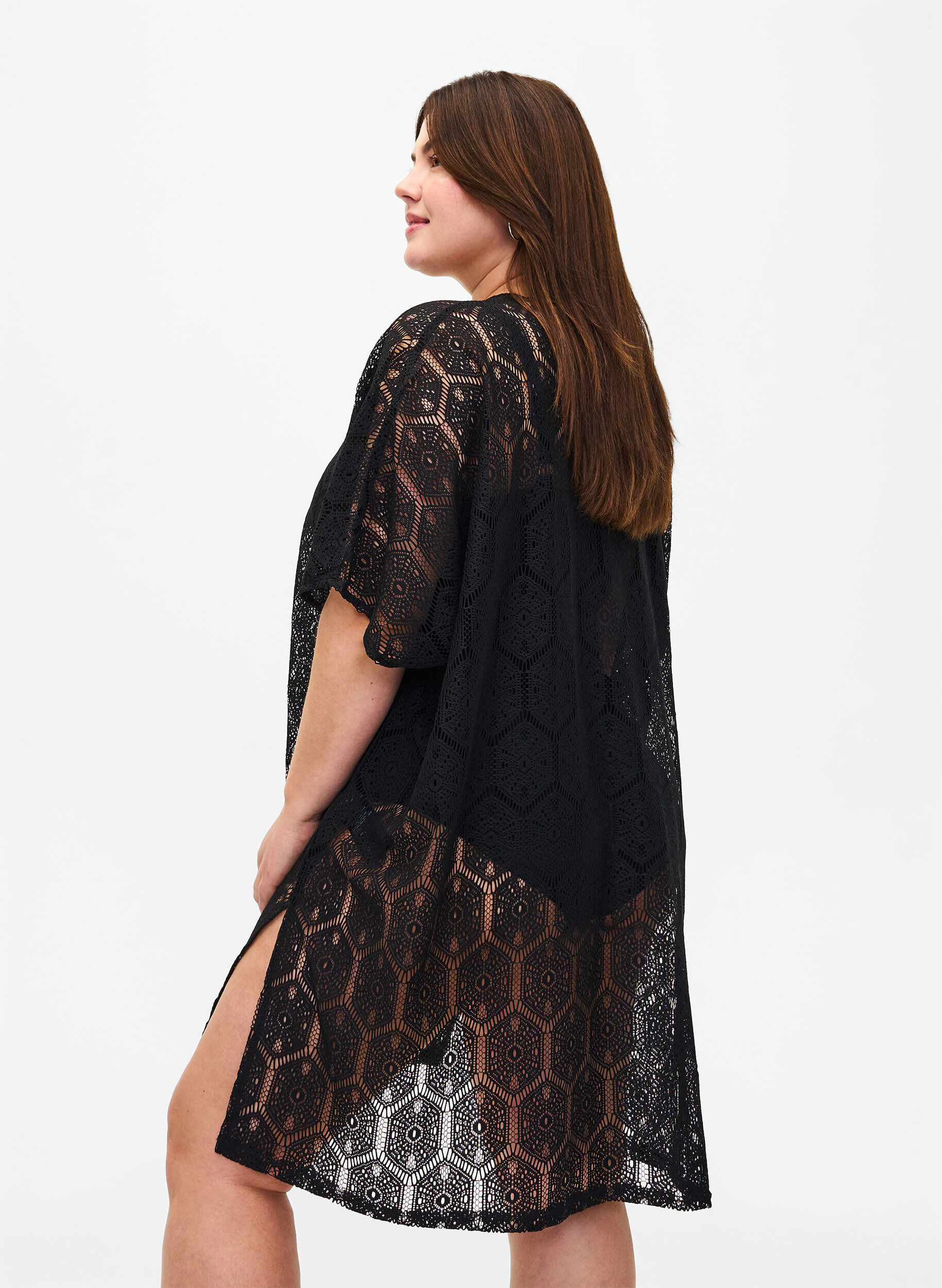 Zizzi Kaftan strandkjole med hulm&oslash;nster, Black, Model image number 1