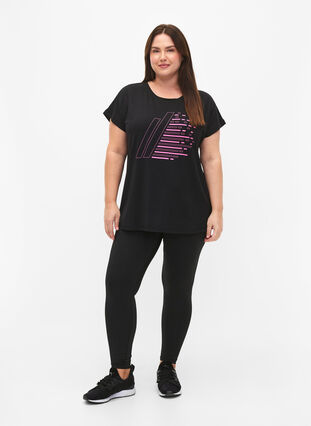 Kortærmet trænings t-shirt med print, Black/Sugar Plum, Model image number 2