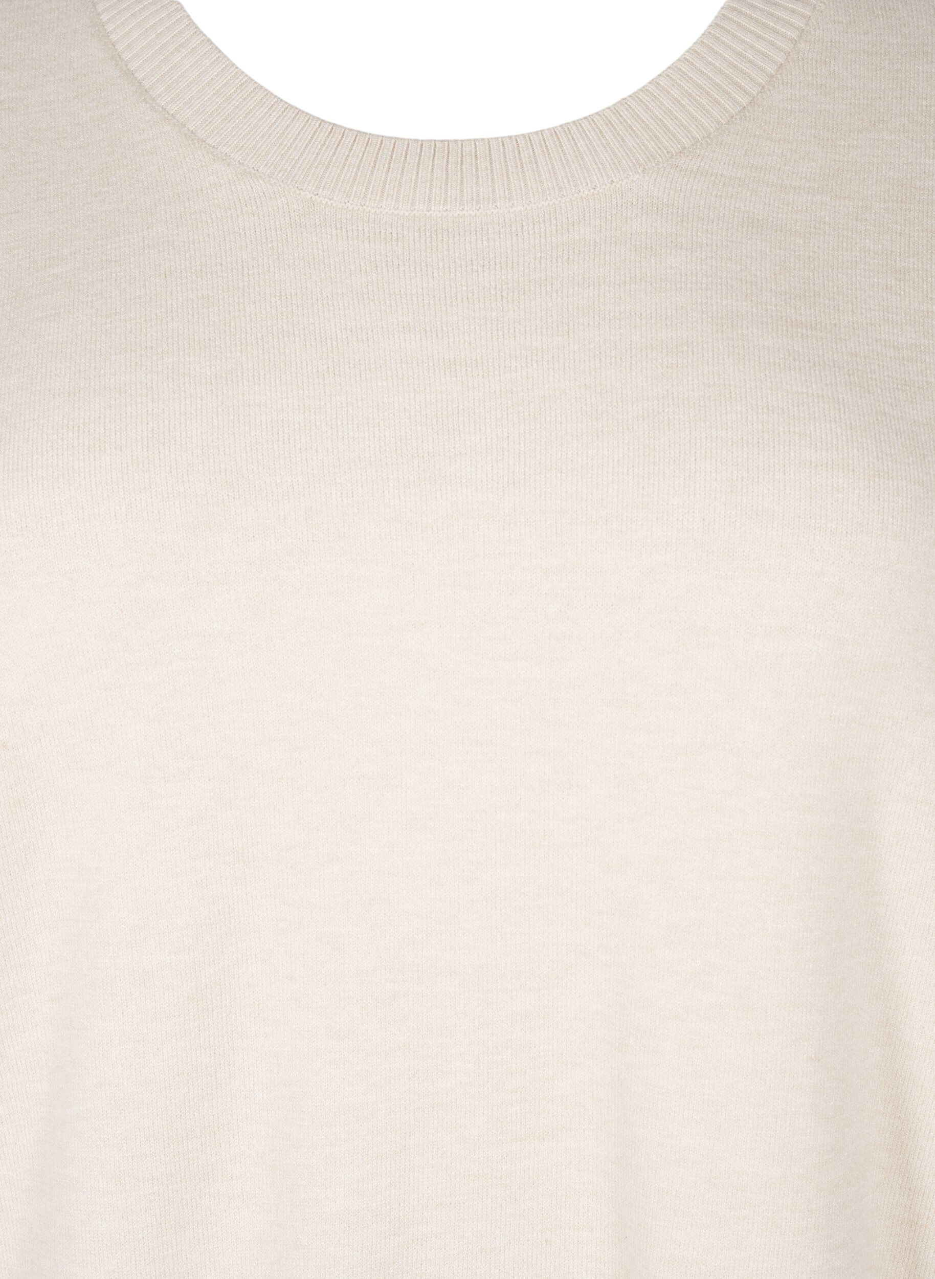 Zizzi FLASH - Strikbluse med rund hals, Beige, Packshot image number 2