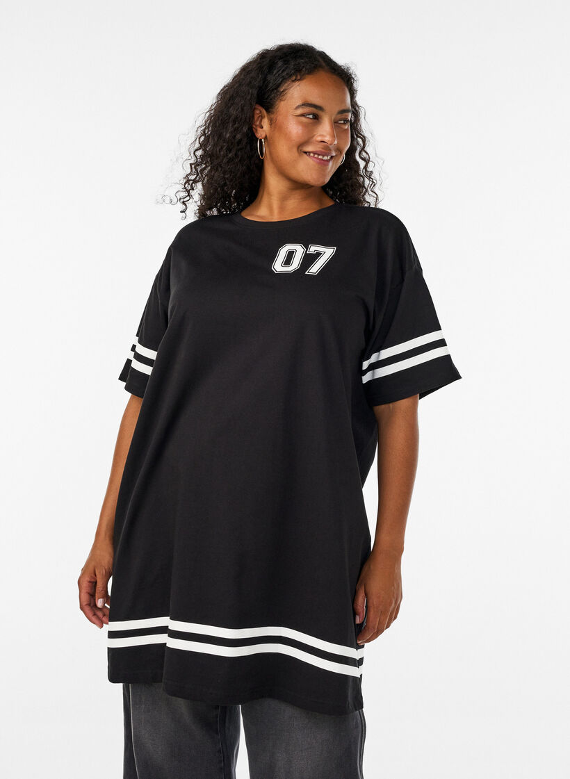 Kort t-shirtkjole med sporty detaljer, Sort, Model image number 0