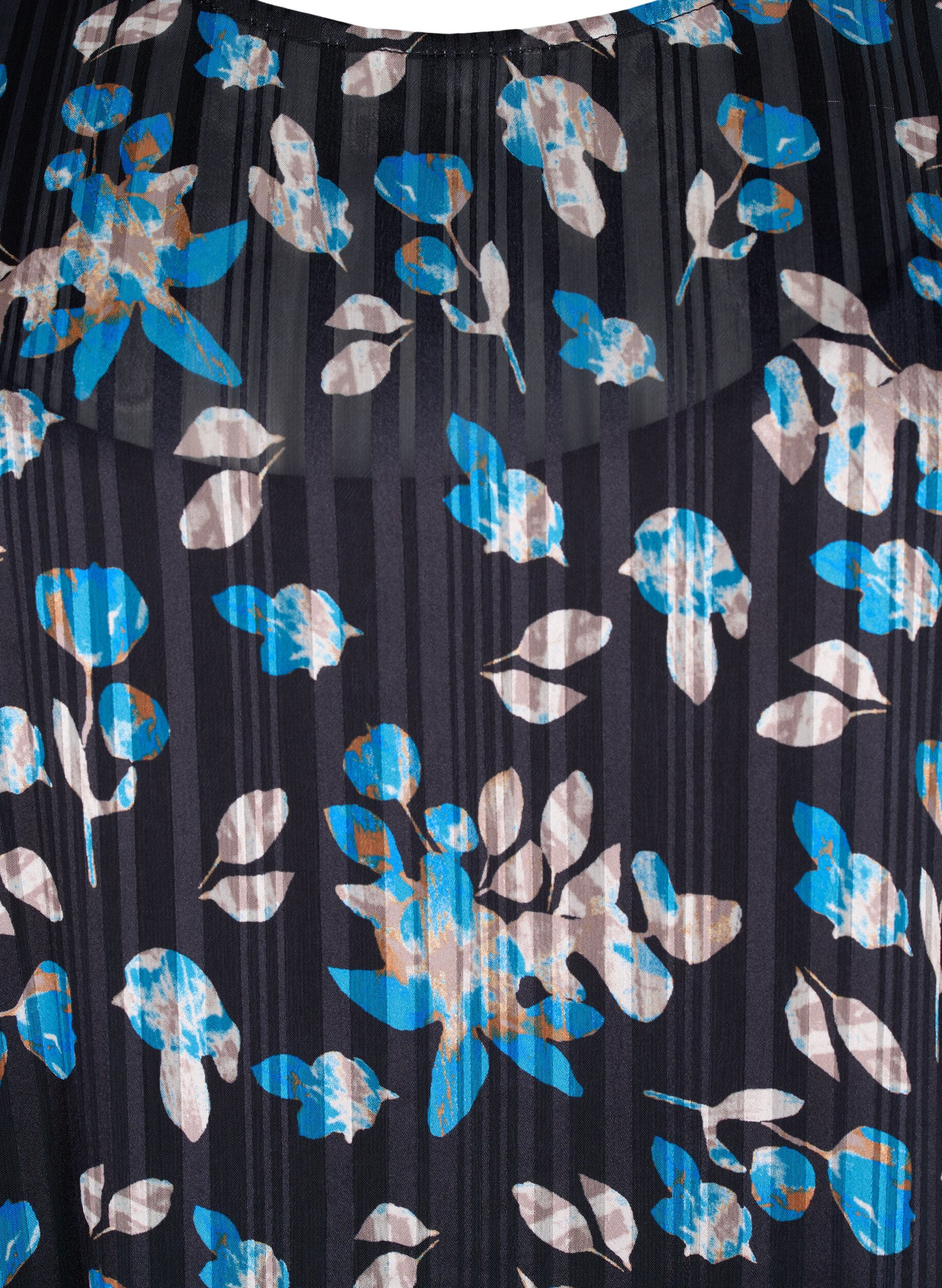 Zizzi Kort kjole med print og rund hals, Black Blue Fl. AOP, Packshot image number 2
