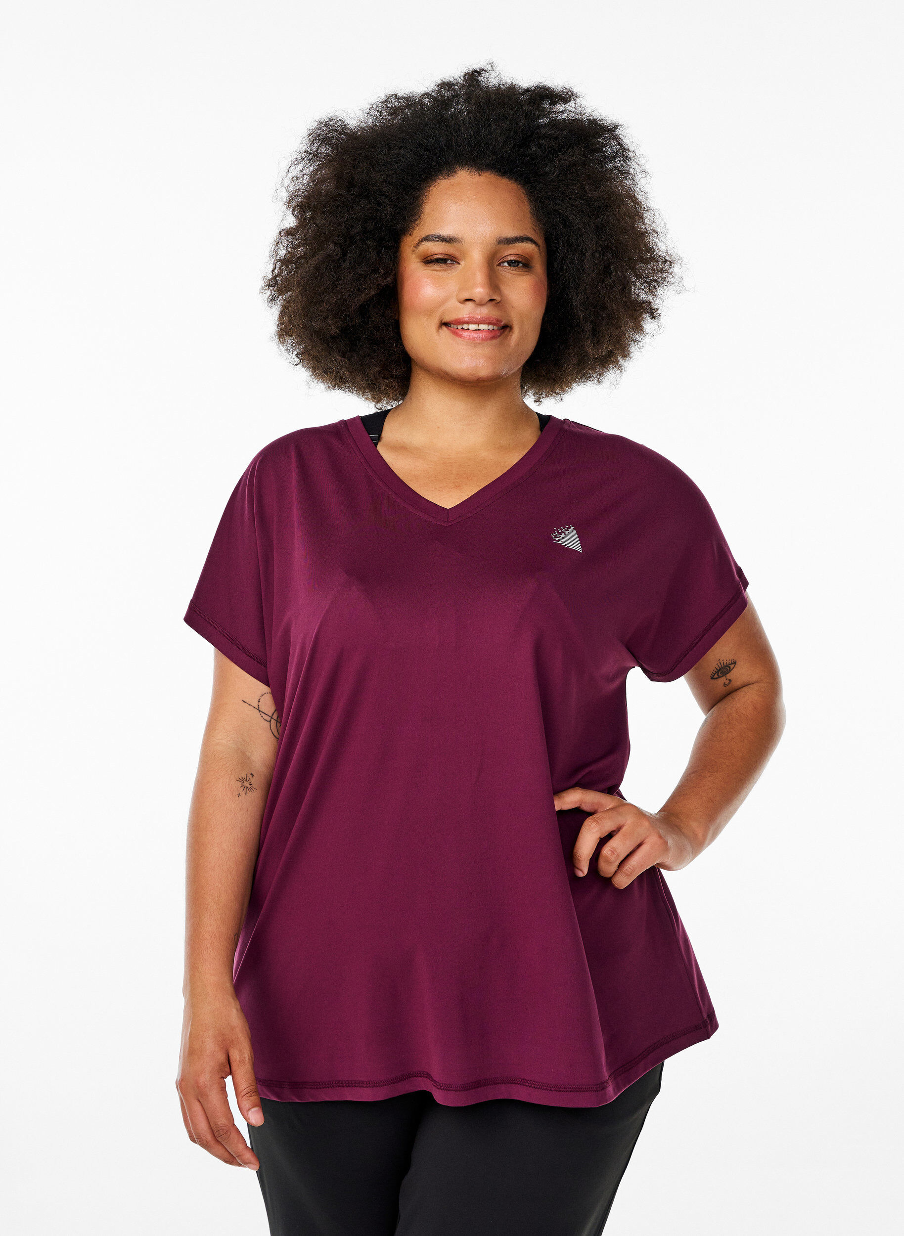 ZizziL&oslash;s tr&aelig;nings t-shirt med v-hals, R&oslash;d, Model image number 0