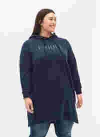 Sweatkjole med hætte og slids, Navy Blazer, Model